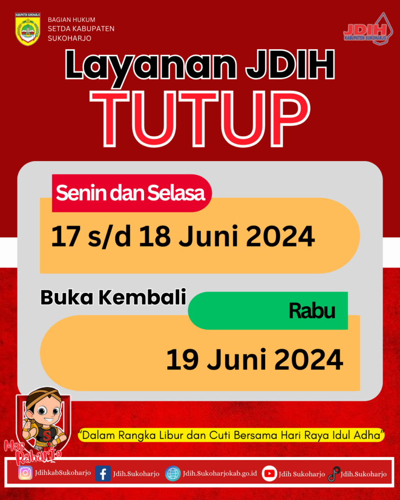 Libur Layanan JDIH Selama Libur dan Cuti Bersama Hari Raya Idul Adha