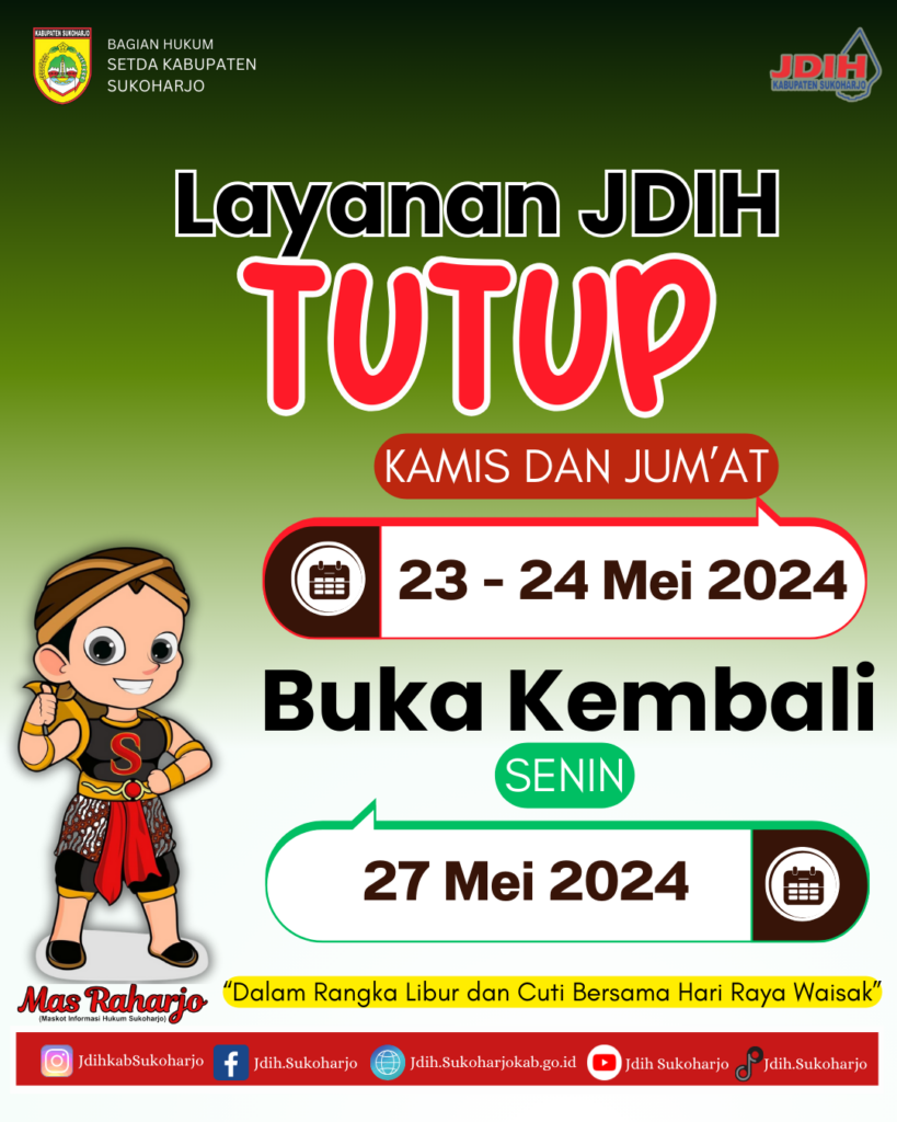 Libur Layanan JDIH Selama Libur dan Cuti Bersama Hari Raya Waisak 2024